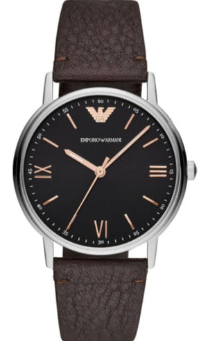 Emporio Armani Kappa Quartz Black Dial Brown Leather Strap Watch For Men - AR11153