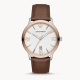 Emporio Armani Giovanni Quartz White Dial Brown Leather Strap Watch For Men - AR11211