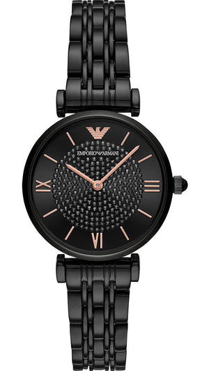 Emporio Armani Gianni T Bar Black Dial Black Steel Strap Watch For Women - AR11245