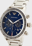 Emporio Armani Mario Chronograph Blue Dial Silver Steel Strap Watch For Men - AR11306