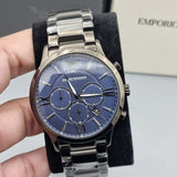 Emporio Armani Giovanni Chronograph Blue Dial Grey Steel Strap Watch For Men - AR11348