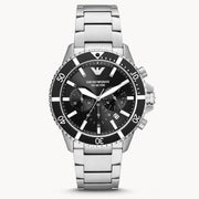 Emporio Armani Diver Chronograph Black Dial Silver Steel Strap Watch For Men - AR11360