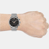 Emporio Armani Luigi Chronograph Quartz Black Dial Silver Mesh Bracelet Watch For Men - AR11429