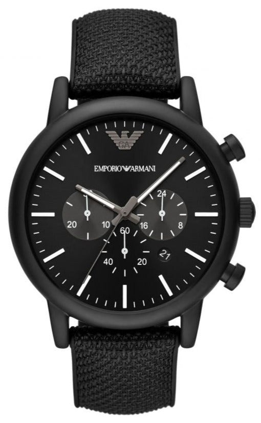 Emporio Armani Luigi Analog Black Dial Black Leather Strap