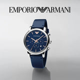 Emporio Armani Luigi Chronograph Blue Dial Blue Leather Strap Watch For Men - AR11451