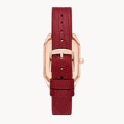 Emporio Armani Gianni T Bar Two-Hand Mother of Pearl Dial Red Leather Strap Watch For Women - AR11467