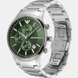 Emporio Armani Renato Chronograph Green Dial Silver Steel Strap Watch For Men - AR11507