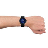 Emporio Armani Mario Chronograph Blue Dial Black Leather Strap Watch For Men - AR11522