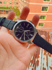 Emporio Armani Claudio Chronograph Black Dial Black Leather Strap Watch For Men - AR11542