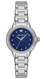 Emporio Armani Mia Three Hand Crystals Blue Dial Silver Steel Strap Watch For Women - AR11630