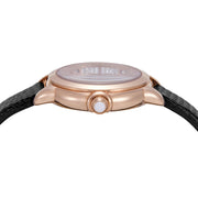 Emporio Armani Mia Three Hand Crystals Silver Dial Black Leather Strap Watch For Women - AR11631
