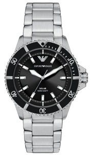 Emporio Armani World Explorer Solar Black Dial Silver Steel Strap Watch for Men - AR11787