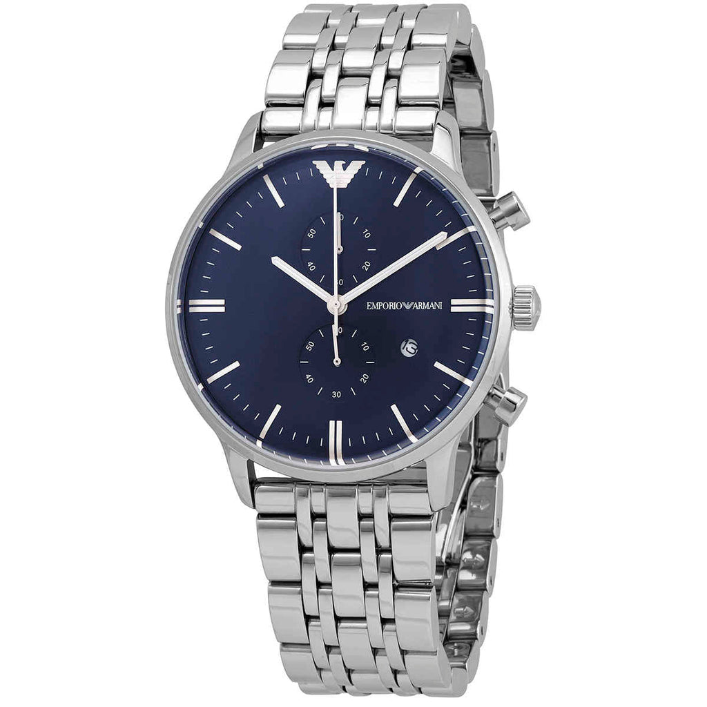 Emporio Armani Gianni Chronograph Blue Dial Silver Steel Strap