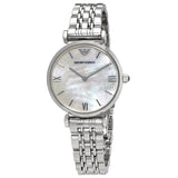 Emporio Armani Gianni T Bar Mother of Pearl Dial Silver Steel Strap Watch For Women - AR1688