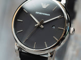 Emporio Armani Classic Quartz Black Dial Black Leather Strap Watch For Men - AR1692