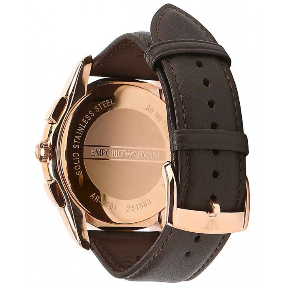 Emporio Armani Chronograph Brown Dial Brown Leather Strap Watch