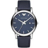 Emporio Armani Classic Quartz Blue Dial Black Leather Strap Watch For Men - AR1731