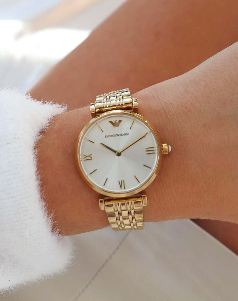 Emporio Armani Gianni T Bar Silver Dial Gold Stainless Steel Strap