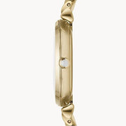 Emporio Armani Gianni T Bar Mother of Pearl White Dial Gold Steel Strap Watch For Women - AR190700