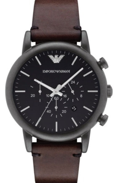 giorgio armani le collezιονι 牛革レザー　イタリア製 Emporio Armani Classic Chronograph Black Dial Brown Leather Strap