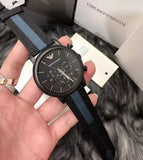 Emporio Armani Luigi Chronograph Quartz Black Dial Two Tone Nylon Strap Watch For Men - AR1948