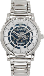 Emporio Armani Meccanico Automatic Silver Dial Silver Steel Strap Watch for Men - AR60006