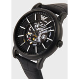 Emporio Armani Meccanico Automatic Skeleton Dial Black Leather Strap Watch For Men - AR60008