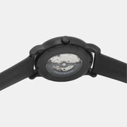 Emporio Armani Luigi Automatic Skeleton Black Dial Black Leather Strap Watch For Men - AR60012