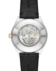Emporio Armani Zeta Automatic Skeleton Silver Dial Black Leather Strap Watch For Men - AR60018