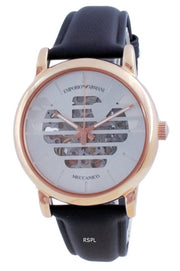 Emporio Armani Meccanico Skeleton Silver Dial Black Leather Strap Watch For Men - AR60031