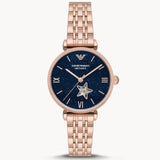 Emporio Armani Meccanico Crystals Black Dial Rose Gold Steel Strap Watch For Women - AR60043