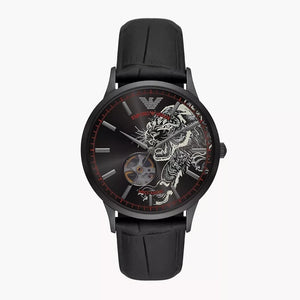 Emporio Armani Meccanico Skeleton Black Dial Black Leather Strap Watch For Men - AR60046