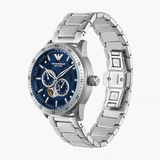 Emporio Armani Mario Chronograph Automatic Blue Dial Silver Steel Strap Watch For Men - AR60052