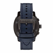 Emporio Armani Sportivo Chronograph Silver Dial Blue Leather Strap Watch for Men - AR6086