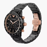 Emporio Armani Mario Ceramic Chronograph Black Dial Black Steel Strap Watch For Men - AR70002