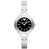 Emporio Armani Classic Quartz Black Dial Silver Steel Strap Watch For Women - AR7328