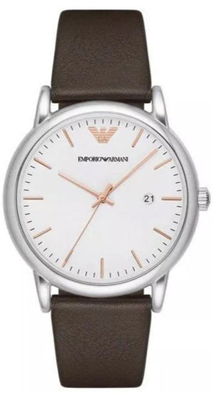 Emporio Armani Kappa Quartz White Dial Brown Leather Strap Watch For Men - AR80006