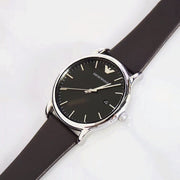 Emporio Armani Kappa Quartz Black Dial Brown Leather Strap Watch For Men - AR80008