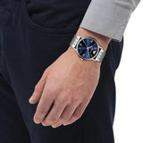 Emporio Armani Kappa Quartz Blue Dial Silver Steel Strap Watch For Men - AR80010