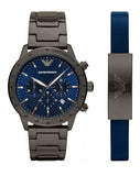 Emporio Armani Mario Chronograph Blue Dial Grey Steel Strap Watch For Men - AR80045