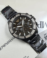 Emporio Armani Diver Chronograph Black Dial Black Steel Strap Watch For Men - AR80050
