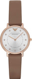 Emporio Armani Classic Analog Silver Dial Brown Leather Strap Watch For Women - AR8040