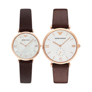 Emporio Armani Analog White Dial Brown Leather Strap Watch For Men - AR9042