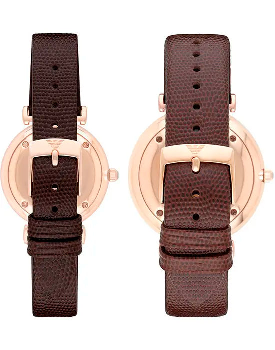 Emporio Armani Analog White Dial Brown Leather Strap Watch For Men