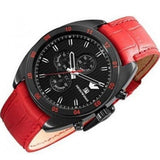 Emporio Armani Sportivo Chronograph Black Dial Red Leather Strap Watch For Men - AR5918