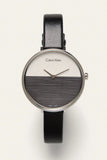 Calvin Klein Rise White Grey Dial Black Leather Strap Watch for Women - K7A231C3