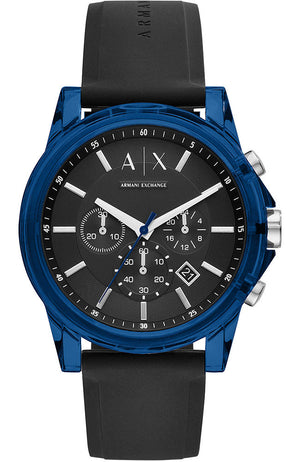 Armani Exchange Outerbanks Chronograph Black Dial Black Silicone Strap Watch For Men - AX1339