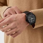 Armani Exchange Outerbanks Chronograph Black Dial Brown Leather Strap Watch For Men - AX1732