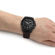 Armani Exchange Outerbanks Chronograph Black Dial Brown Leather Strap Watch For Men - AX1732