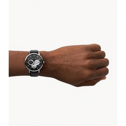 Fossil Townsman Skeleton Black Dial Black Leather Strap Watch for Men